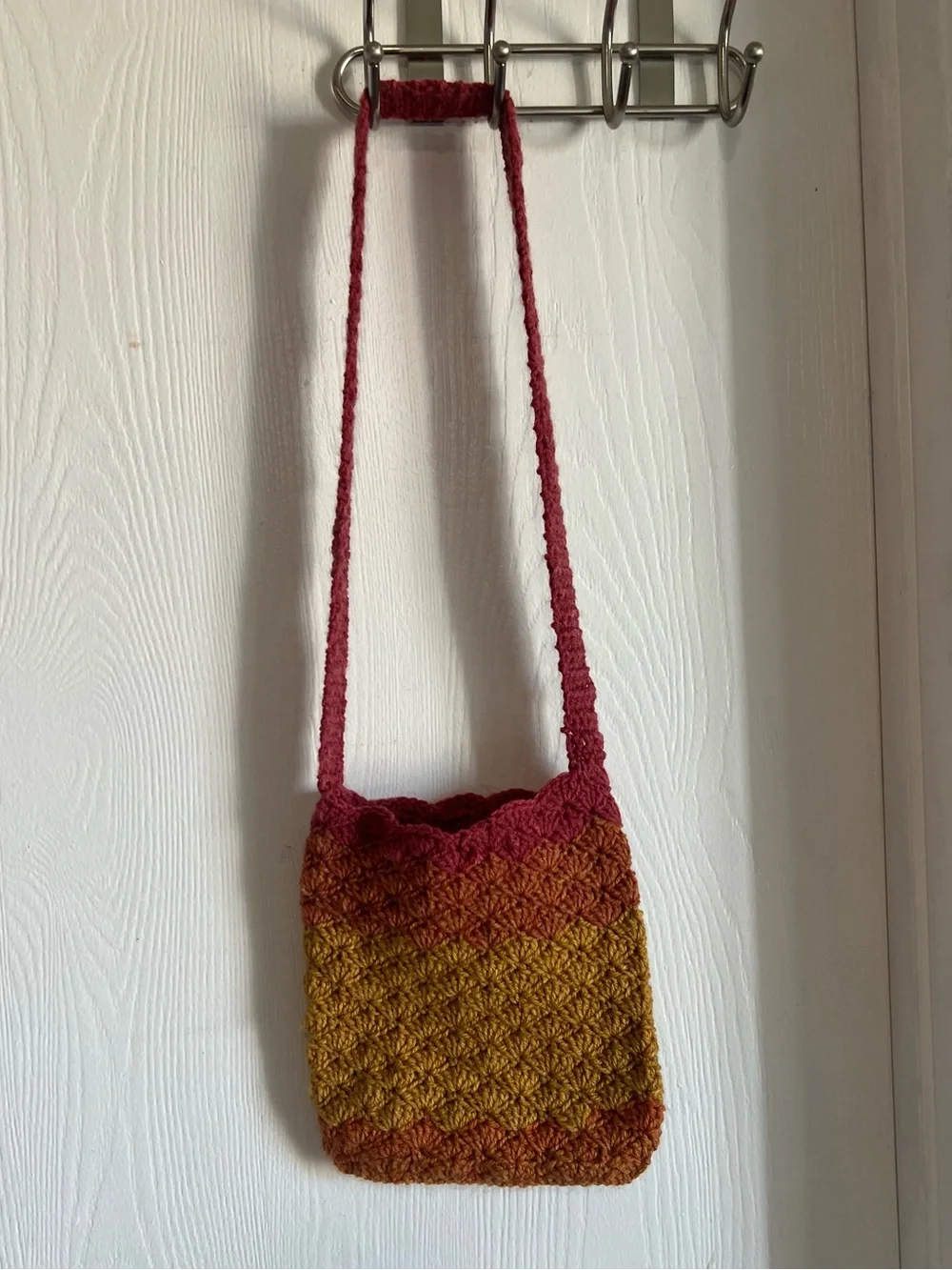 Handmade Kids Crochet Shoulder Crossbody Bag 7”x 8” Warm Hues